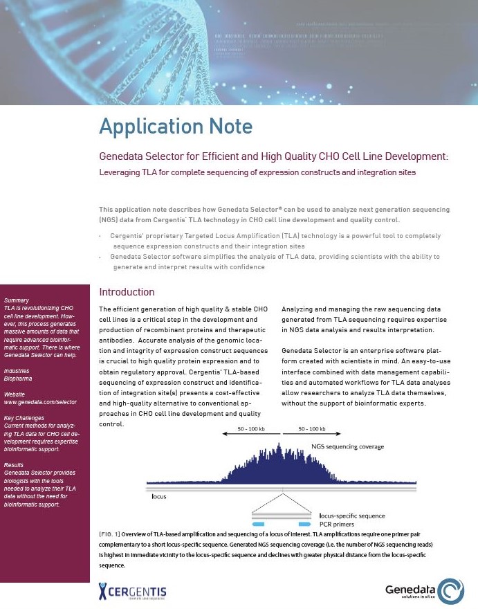 Application note on Genedata Selector for Efficient and High Quality CHO Cell Line Development - Leveraging TLA for complete sequencing of expression constructs and integration sites
